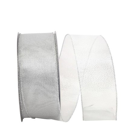 RELIANT RIBBON Display Glimmer Value Wired Edge Ribbon Silver 2.5 in. x 50 yards 99669W-070-40K